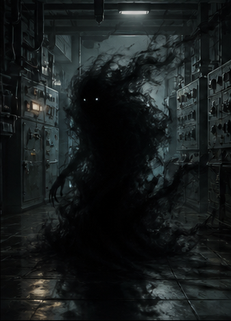 Original editorial reference art of an amorphous shadow in an electrical station