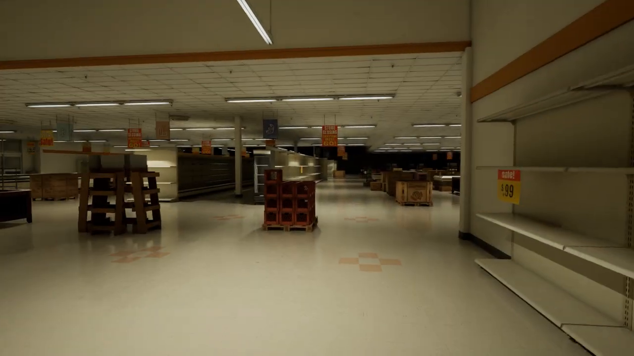 Backrooms Escape Together Level 232 first-day aisle scan while searching for a mobility scooter